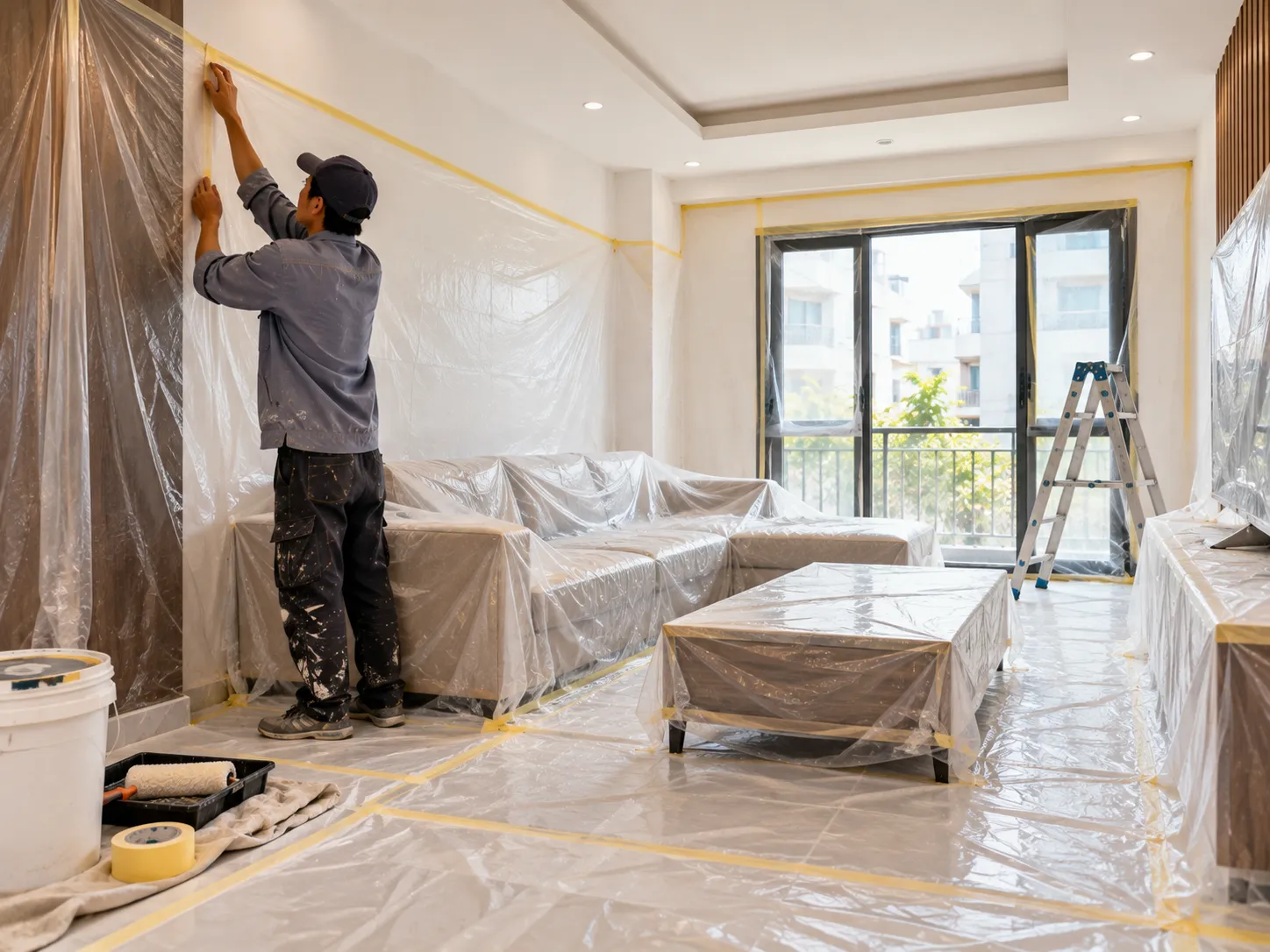 Che chắn đồ đạc và bảo vệ nội thất trước khi sơn